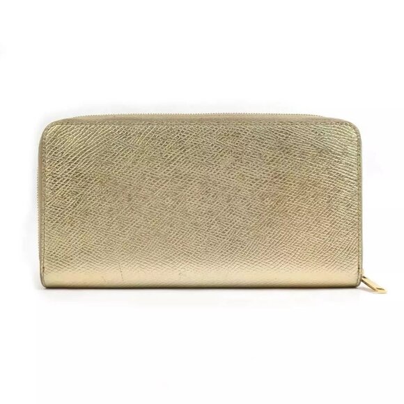 Auth CELINE Zip Around Long Wallet Gold Leather/Goldtone - Picture 1 of 15